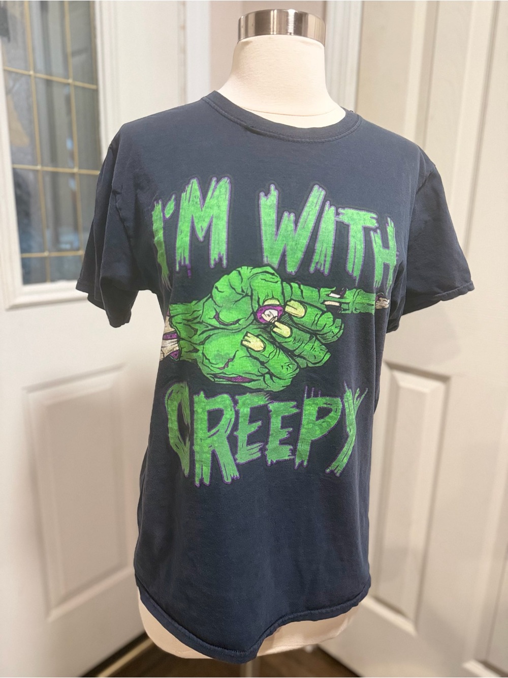 Source Unknown Black Tee with Neon Green Horror Graphic